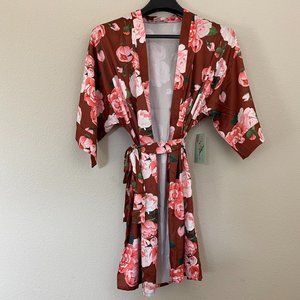 SOHO Apparel Large Robe Floral Rose Print Satin Womens Valentines Silky Belt New